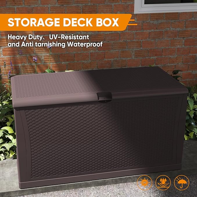 ZYJOYY 100 Gallon Waterproof Large Resin Deck Box, Indoor Outdoor Storage Box Lockabe, Outdoor Organization & Storage Deck Box with Lid for Patio Cushions, Garden Tools, UV Resistant