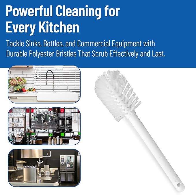 SPARTA Large Water Bottle Brush Ideal for Wide-Mouth Jars, Bottles and Tumblers, Dishwashing Tool with Handle for Home and Commercial Kitchens, Plastic, 12 Inches, White