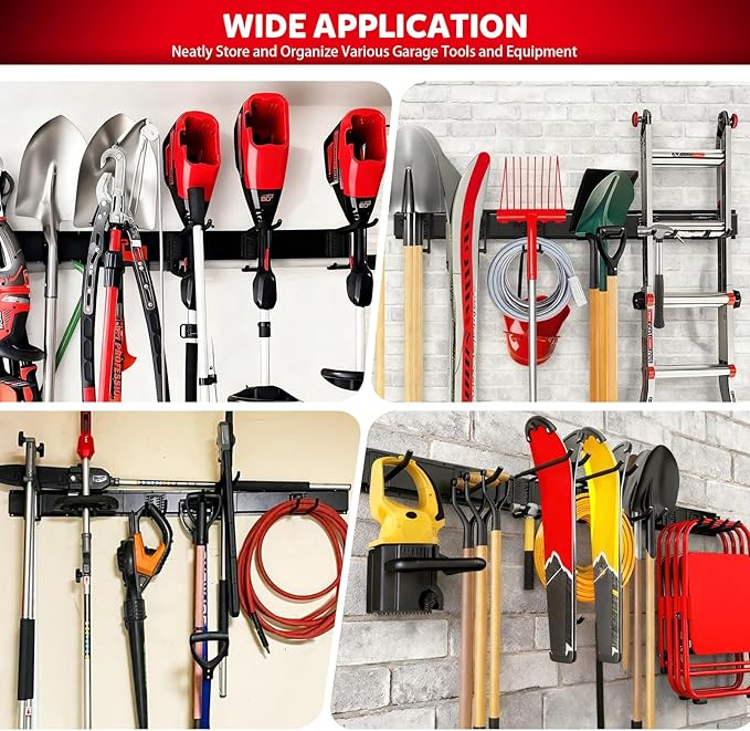 64 Inches Garage Tool Organizer Wall Mount, Tool Storage Rack Wall Mount, Heavy Duty Garden Wall Organizer System for Yard, garage and Shed, Tool Holder for Hanging Rake Snowboard Broom Mop