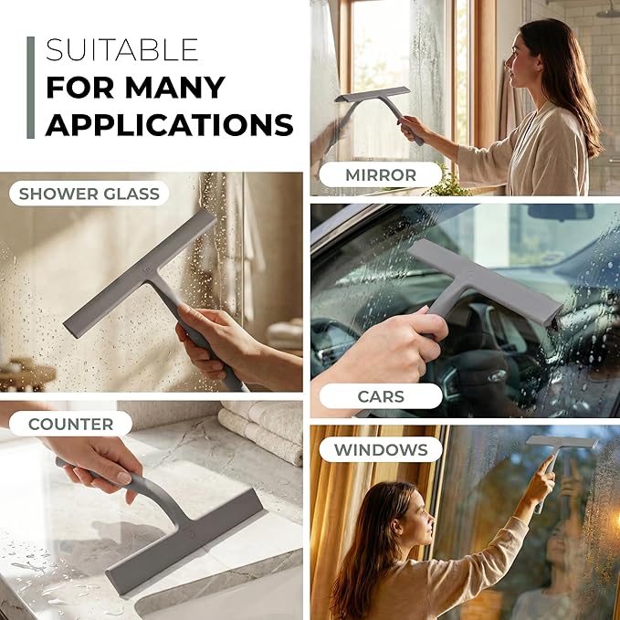 GÜTEWERK Shower Squeegee for Glass Doors, Silicone Window Squeegee, Bathroom and Glass Cleaning - Gray - 11 Inch