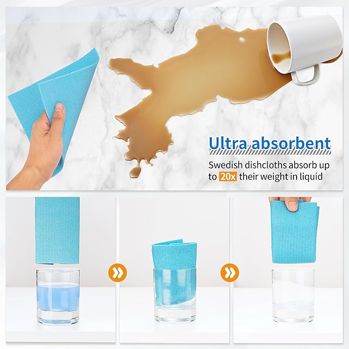 HOMERHYME Swedish Dishcloths, 18 Pack Kitchen Towels Dish Rags, Absorbent Swedish Dish Towels for Kitchen, Non-Scratch Cellulose Cleaning Wipes, Biodegradable Washable Reusable Paper Towels