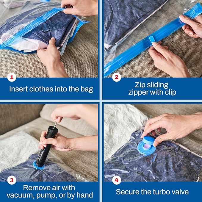 8 Pack Small Vacuum Storage Bags for Comforters, Blankets & Clothes – Vacuum Sealed Compression Bags with Hand Pump – Space Saver Storage Bags for Bedding, Moving, Travel & Organization