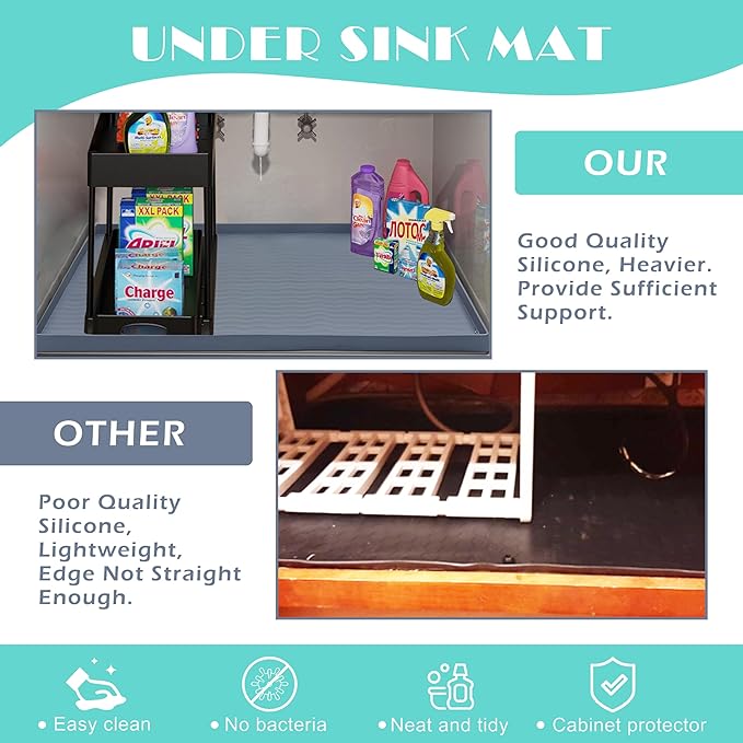 URMONA Waterproof Silicone Under Sink Mat 28'' x 22'' Shelf Liner for Kitchen and Bathroom, Cabinet and Counter Protector, Storage and Organizers, Litter Mat, Pet Cat Puppy Essentials(Navy)
