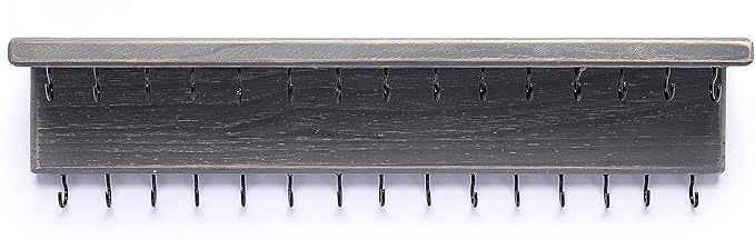SANY DAYO HOME Jewelry Organizer with 30 Hooks and Cosmetics Shelf, 15 x 3 x 4 inches Wall Mounted Rustic Pine Wood Holder for Necklaces and Bracelets, Suitable for Kids and Adults (Gray)