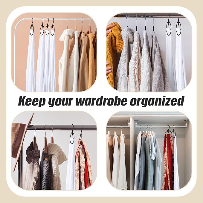 50 Pcs Scarf Hanger Plastic Holder Organizer Space Saving Scarf Organizer Clothes Hanger for Scarves Headscarves Clothing Sorting Storing (Black)