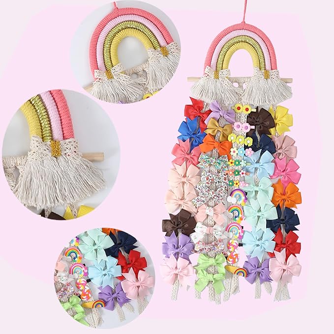 YOcity Bow Holder for Girls Hair Bows Organizer for Girls with Lace Ribbon Perfect for Baby Girl Nursery Room Decor (Colorful)