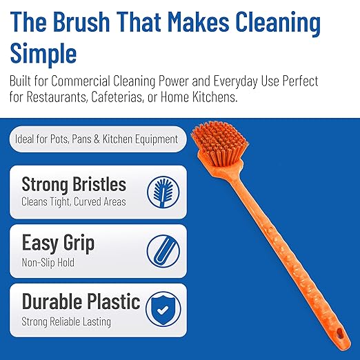 SPARTA 40501EC24 Plastic Large Scrub Brush, Kitchen Brush, Utility Brush With Long Handle For Cleaning, 20 Inches, Orange, (Pack of 6)