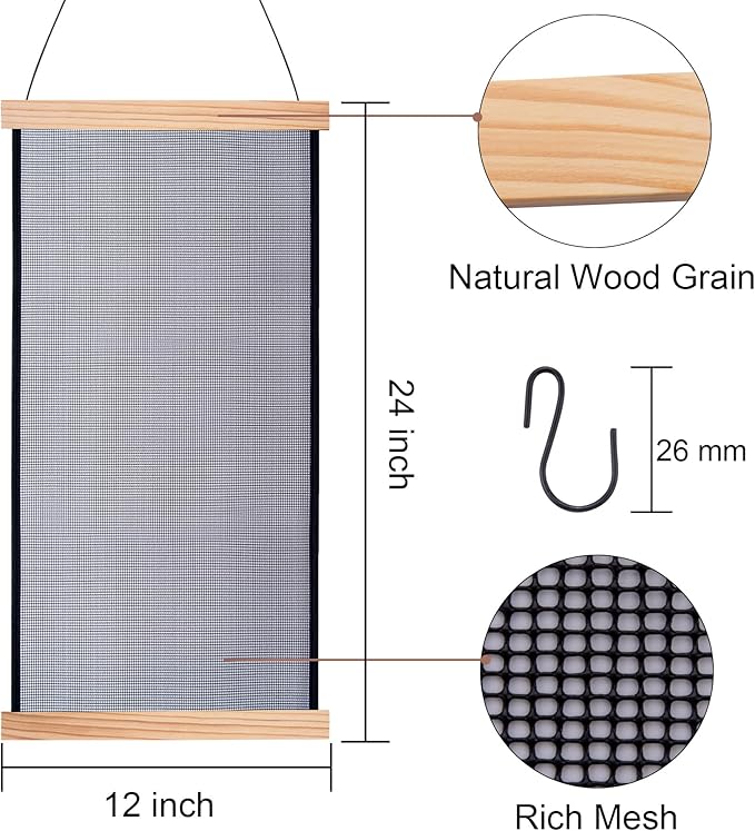 FEQO Earring Organizer Hanging Mesh Earrings Holder Wall Mounted Earring Hanging Jewelry Display Organizer With 20 Pieces S Shape Black Hooks(24 x 12 inch)