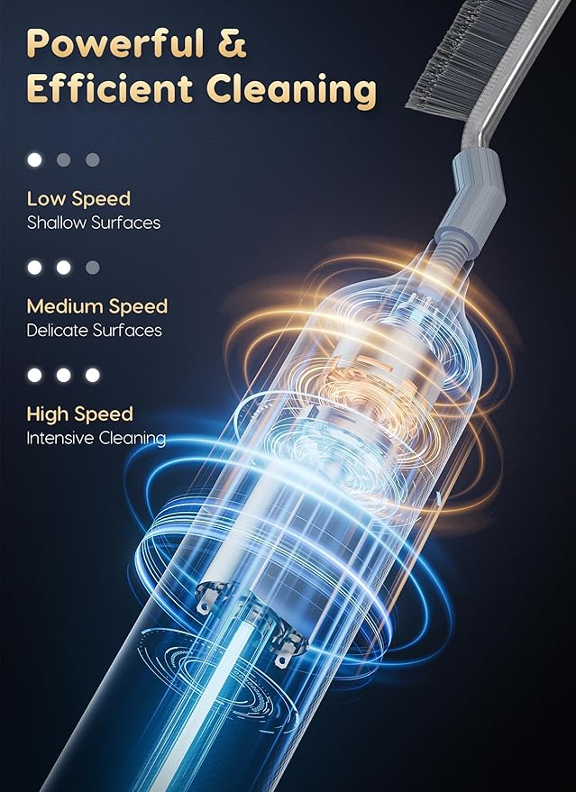 3-in-1 Reciprocating Deep-Clean Brush - Hard, V-Shaped & Soft Silicone Brush Heads for All Surfaces, 3-Speed with LED Light for Grout, Delicate Glass, Kitchen, Bathroom, Car & Pet Areas