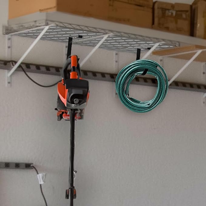 Bike Hooks for Garage Ceiling Mount Rack – Heavy Duty 4X8 Overhead Garage Storage Rack for Ceiling Hanging Bicycle Shelves, Add on Storage Flat Hooks Accessory and Wall Hanger (Flat Hook 8 Pack)
