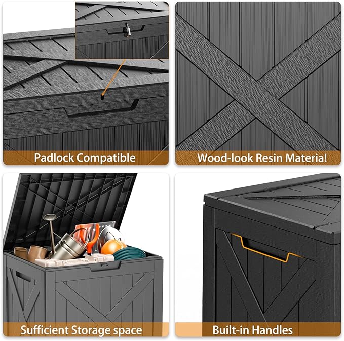31 Gallon Outdoor Storage Box, Large Resin Deck Box for Patio Cushions, Garden Tools, Pool Accessories, Waterproof and Lockable Design, Storage Bench for Backyard & Deck(Black)