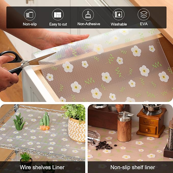 Cooyes Shelf Liner – Premium Non-Adhesive Cabinet & Drawer Liner for Kitchen – Waterproof Shelf Paper with Modern Pattern – Durable EVA Cabinet Mat – Easy to Cut （12" W x 360" L）