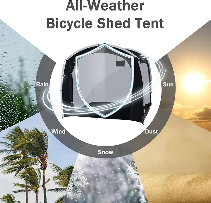 Bike Storage Shed Tent with Rain Fly, Enhanced Waterproof & Sun Protection Outdoor Storage for Bicycle, Motorcycle, Easy Setup Portable Shelter for Garden Tools, Lawn Mower (Extra Large)