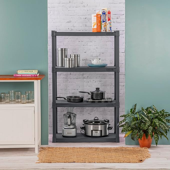 Sterilite 4-Pack 4 Shelf Unit, Heavy-Duty Shelving Storage and Utility Rack - Standing Plastic Organizer Shelves for Kitchen, Bathroom, and Garage