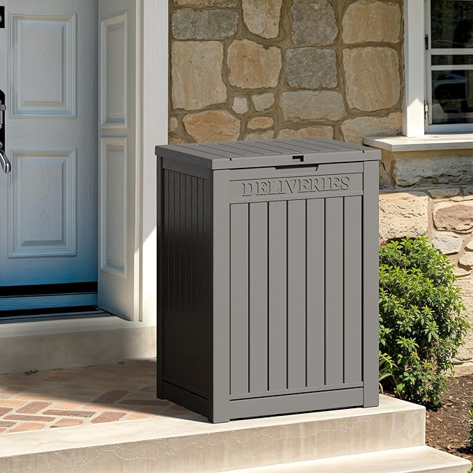 Package Delivery Box for Outside, 48 Gallon Storage with Lockable Secure, Large Double Wall Resin Outdoor Package Delivery Waterproof Deck