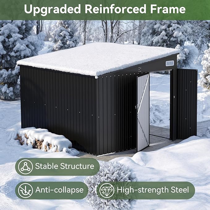 Aoxun 9.4' x 7.3' Shed 360 CU.FT Outdoor Waterproof Storage Shed with Triple Lockable Door Garden Metal Tool Shed for Outside