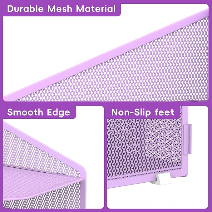 Desk File Organizer, Paper Organizer with 4 Letter Trays and 2 Vertical Upright Sections, Desk Organizers and Accessories for Office, School, Home (Purple)