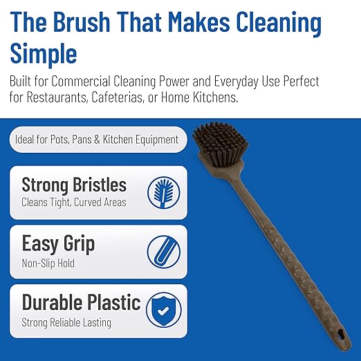 SPARTA 40501EC01 Plastic Large Scrub Brush, Kitchen Brush, Utility Brush With Long Handle For Cleaning, 20 Inches, Brown