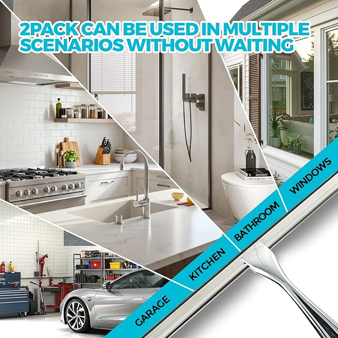 2PACK 12-Inch All-Purpose Shower Squeegee for Shower Doors, Tile Shower Walls, Bathroom, Window, Glass and Car Windshield, Mirrors and Kitchen-Stainless Steel, Silver