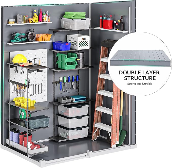 DWVO 5x3ft Resin Outdoor Storage Shed with Floor, Waterproof Lockable Storage Shed with Window, Plastic Outside Tool Storage for Garden, Backyard, Patio, Lawn,Gray