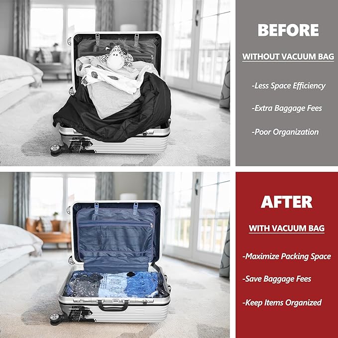 Vacuum Bags for Travel with Rechargeable Pump, 8 Small Compression Packing Seal Bags for Luggage Suitcase, Space Saver for Clothing and Clothes Storage Travel