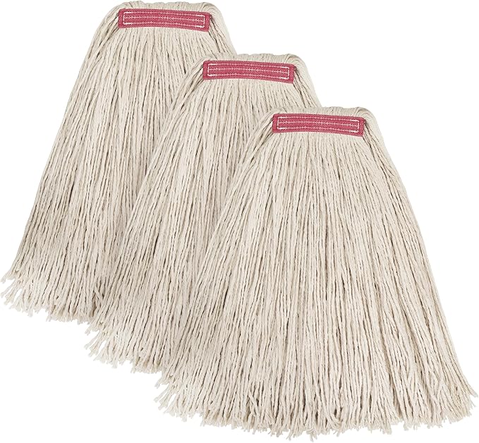 Matthew Cleaning 24oz 3Pack Cotton Floor Mop,Cotton Looped-Open String Heavy Duty String Refills, Universal Headband Blend Material,Mop Head Replacement for Home, Industrial and Commercial Use(White)