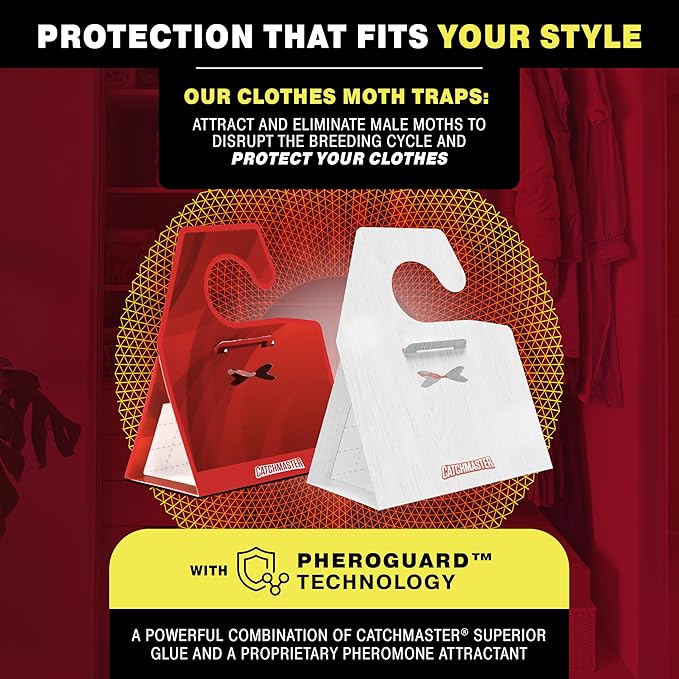 Catchmaster Clothing Moth Traps with Premium Extra Strength Odorless Pheromone Technology – XL Hardwood Design, Extra-Strength Glue – Traps & Targets Casemaking and Webbing Moths - 6-Pack