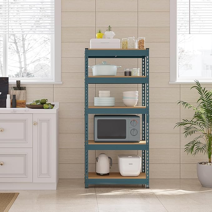 Topeakmart 5-Tier Utility Shelves, Metal Storage Shelves, Adjustable Shelving Units, Boltless Assembly, Garage Shelves Shed Shelving for Warehouse Shed Basement- Neptune Blue, 27.5 x 12x 60 Inch