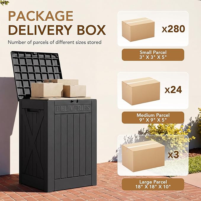 Lockable Outdoor Storage Box 52 Gallon, All-Weather Resin Deck Box for Patio, Garden, Pool, Organizes Furniture Cushions, Gardening Tools, Pool Accessories, Black