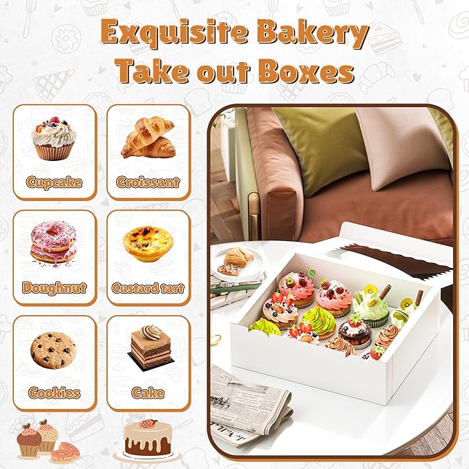 12 Pack Cupcake Boxes, Hold 12 Standard Cupcakes, Cupcake Containers with Window and Inserts, High Grade Cupcake Holder, for Birthday Holiday Party, Supplies for Cupcakes, Desserts and More