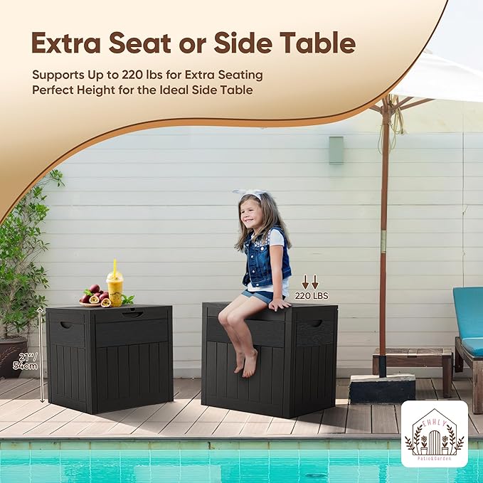 EHHLY 31 Gallon Deck Box, Small Outdoor Storage Box Waterproof, Lockable Secure Package Bin Delivery Box for Outside Front Porch, Patio Cushions Storage Box, Delivery Driver Snack Box for Porch, Black