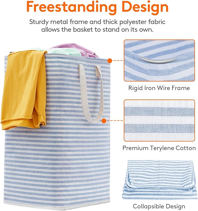 Lifewit 1 Pack Laundry Hamper Large Collapsible Laundry Baskets, Freestanding Waterproof Clothes Hamper with Easy Carry Handles in Laundry Room Bedroom Bathroom College Dorm, Blue, 80L