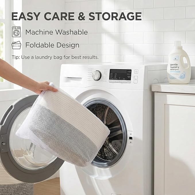 65L Extra Large Blanket Basket for Living Room - Woven Cotton Rope Laundry Hamper with Reinforced Handles - Storage Bin for Pillows, Comforters & Toys - Machine Washable,White&Grey