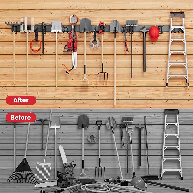 99" Heavy Duty Wall Mounted Garage Tool Organizer – 6 Panels & 18 Adjustable Hooks, 1380 lbs Load Capacity, Modular Storage for Efficient Tool Organization, Easy Install in Garage, Garden, 28 Pack