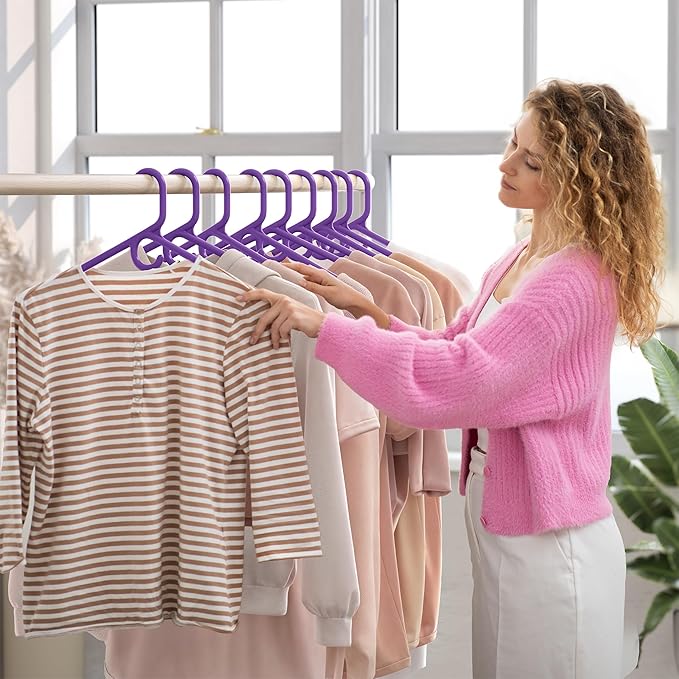 NEATERIZE Ultra Heavy Duty Plastic Clothes Hangers - Purple - Durable Coat, Suit and Clothes Hanger. Perchas De Ropa (24 Pack - Purple)