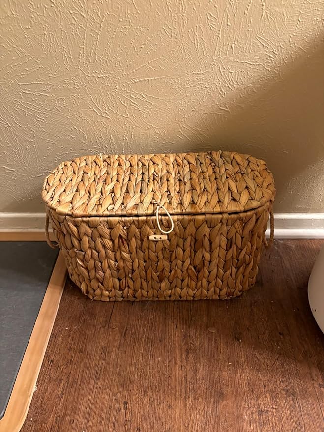 Toilet Paper Basket with Lid,Wicker Basket for Bathroom Organizers and Storage,Holds Up to 6 Mega Rolls, Decorative Hand-Woven Rattan Bathroom Decor Accessories,Natural Water Hyacinth
