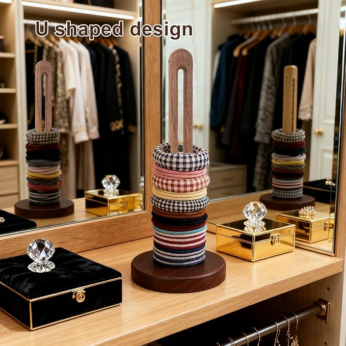 ZJchao U Shaped Scrunchie Organizer, Scrunchie Holder, Hair Tie Holder Wood Hair Accessories Organizer Desktop Display Stand for Scrunchies Headbands Jewelry