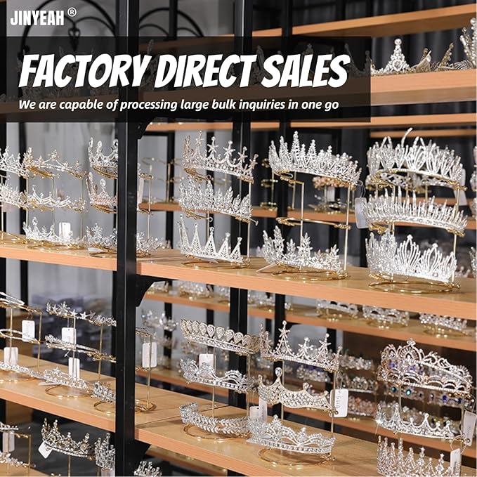 Crown Display 【Electroplating Metal Luster】 Crown Holder Tiara Display 3-Tier Sliver Bridal Crown Display Stand Crown Storage Organizer Jewelry Holder for Women Girls Wedding Home Shop Store