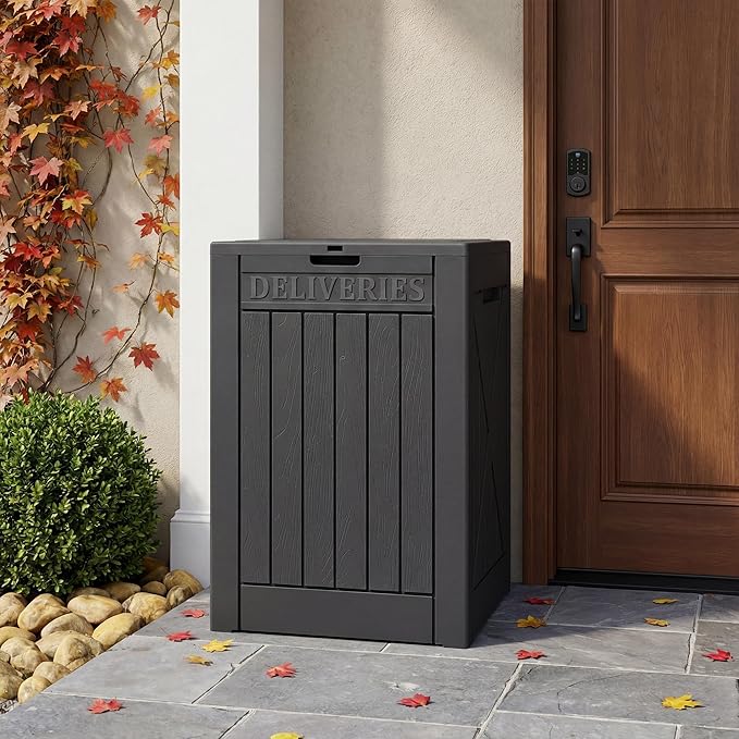 Lockable Outdoor Storage Box 52 Gallon, All-Weather Resin Deck Box for Patio, Garden, Pool, Organizes Furniture Cushions, Gardening Tools, Pool Accessories, Black