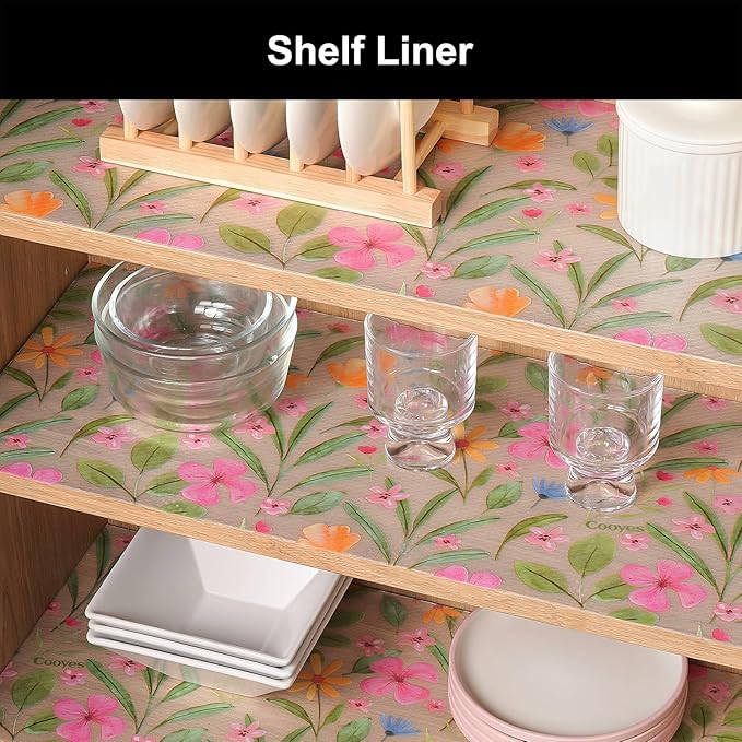 Cooyes Shelf Liner – Premium Non-Adhesive Cabinet & Drawer Liner for Kitchen – Waterproof Shelf Paper with Modern Pattern – Durable EVA Cabinet Mat – Easy to Cut （24" W x 120" L）