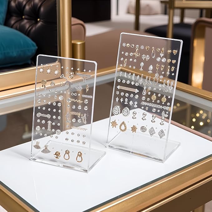2Pcs 72-Hole Acrylic Earring Displays - Sturdy Jewelry Organizers for Studs & Earrings | Clear Earring Holders for Storage & Showcase | Space-Saving Jewelry Display Racks