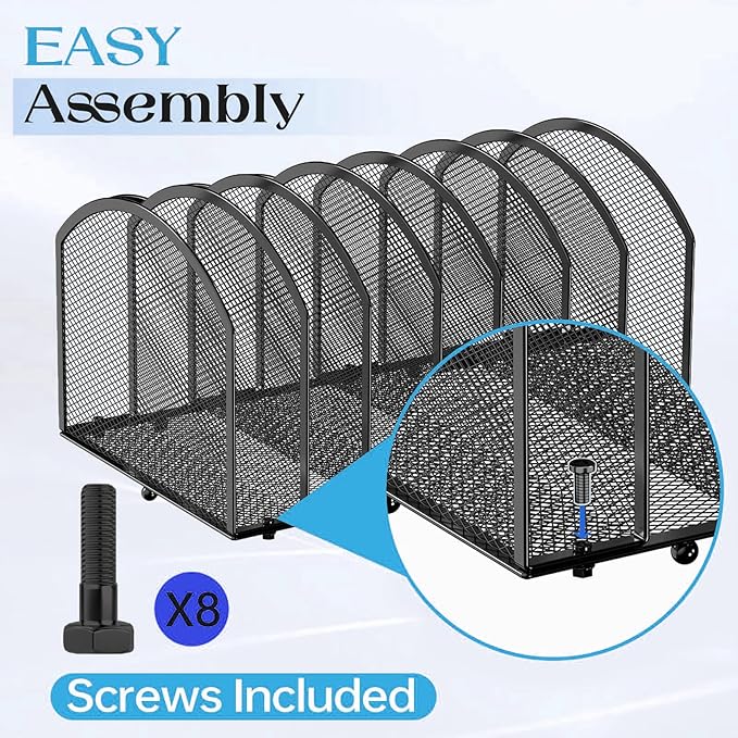 7-Section Desk File Organizer, Mesh Desktop Organizer File Sorter Office Organization Letter Holder, Vertical Desktop File Holder for Office Home, Black