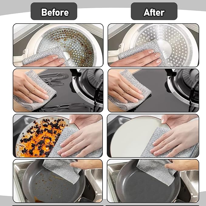 XANGNIER 10 Pcs Multipurpose Wire Dishwashing Rags for Wet and Dry,2024 New Multifunctional Non-Scratch Wire Dishcloth,Wire Cleaning Cloth,Non Scratching Metal Wire Rag for Kitchen,Counter,Dishes,Sink