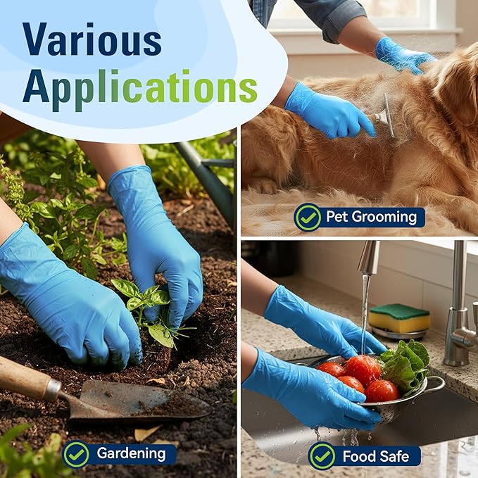 Nitrile Gloves, Food Safe Disposable Gloves Latex Free, Blue Rubber Gloves Powder Free for Cooking and Cleaning
