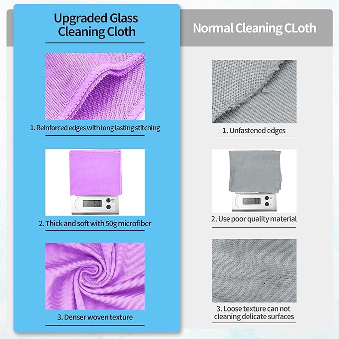 HOMERHYME Microfiber Cleaning Cloth - 10 Pack Glasses Cleaning Cloth, 16" x 14" Window Cleaning Rags, Streak Free Lint Free Polishing Cloths Wipes for Eye Glass, Stainless Steel, Windshield, Purple