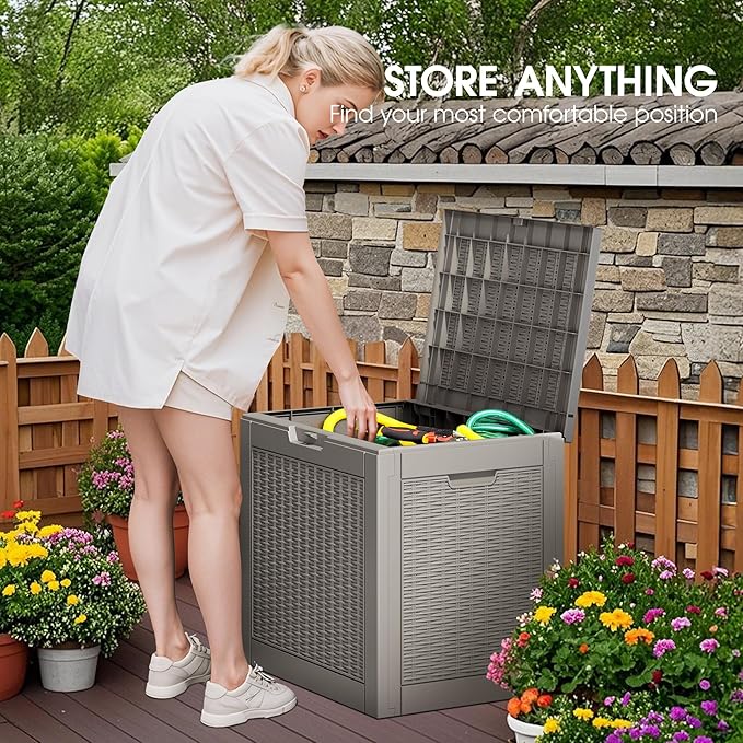 Oudoor Storage Deck Boxes Waterproof, Waterproof and UV Resistant Outdoor Storage Box Lockable Lid for Delivery Box, Indoor, Garden Tools, Pool Supplies, Patio (Grey, 35 Gallon)