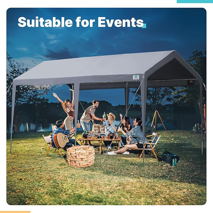 ADVANCE OUTDOOR 10x20 ft Heavy Duty Carport Potable Car Canopy Garage Party Tent Boat Shelter, Adjustable Height, with Leg Cloth, Gray