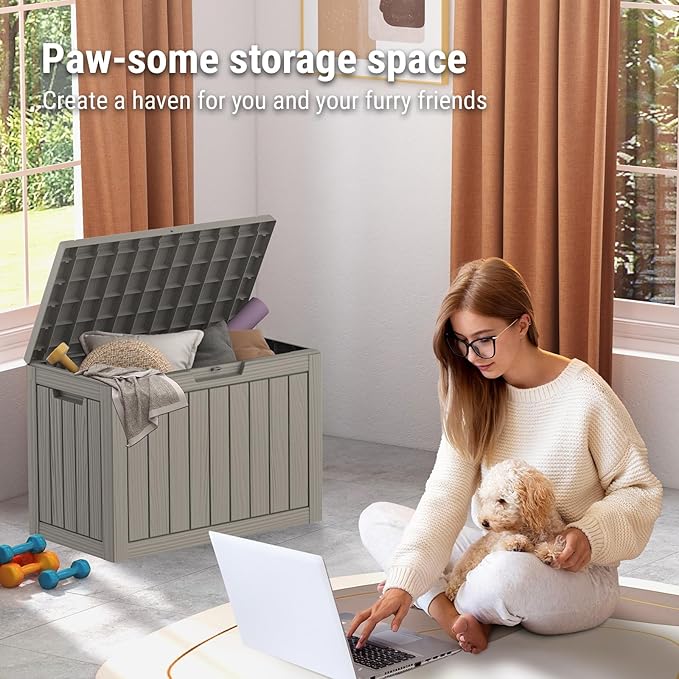 50 Gallon Outdoor Storage Box, Waterproof Deck Box with Build-in Handles and Lockable Lid, Outside Storage Box for Backyard Garden Tools, Patio Cushions, Package Delivery Box, Grey
