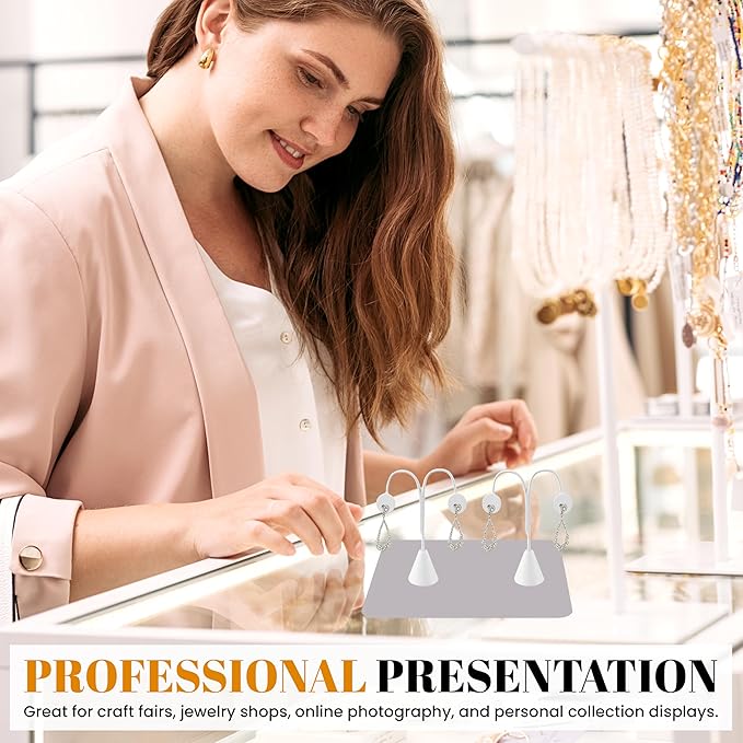 Novel Box 2 Pack White Leatherette Earrings Display Stands 3 3/4 x 4 3/4 Inches - Jewelry Stand Earring Organizer for Women - Elegant Earrings Stands for Craft Shows, Selling & Personal Use
