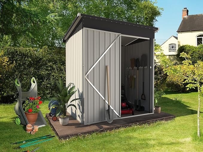 AECOJOY 5' x 3' Shed, Small Metal Sheds & Outdoor Storage Clearance 3x5, Small Metal Shed with Lockable Door, Utility and Tool Storage for Garden, Backyard, Patio, Outside use in White